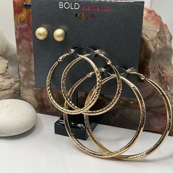 Gold Hoop & Post Bold Elements Earrings Set $16ea / 3 for $25 - Picture 4 of 4